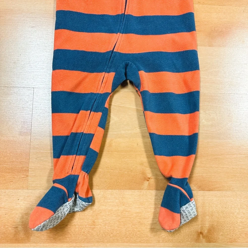 Carters Orange & Blue Striped Fleece “Best Brother” Footie Pajamas Size 18M